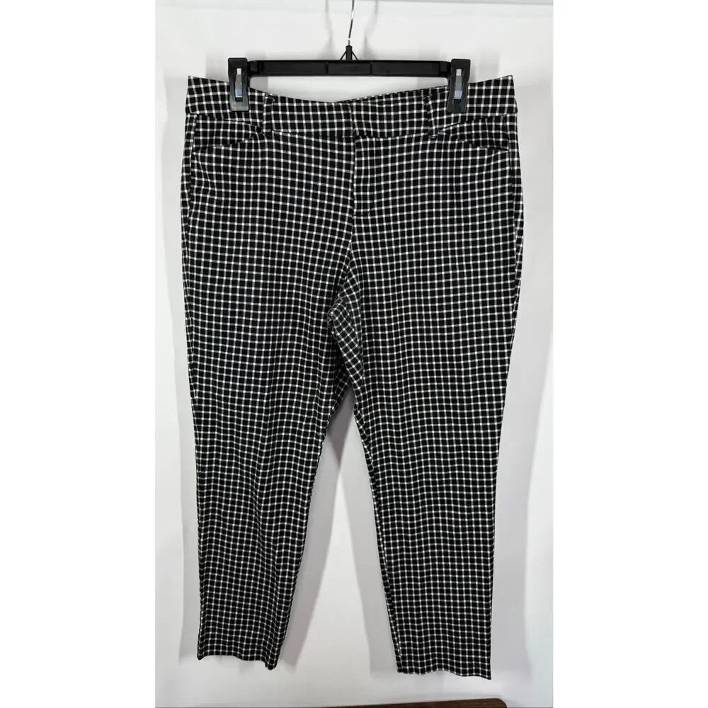Old Navy women’s High-Waisted Pixie Skinny Ankle black white check Pants size 12